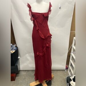 ASOS Design Burgundy Raw Edges Frill Sleeveless Maxi Dress